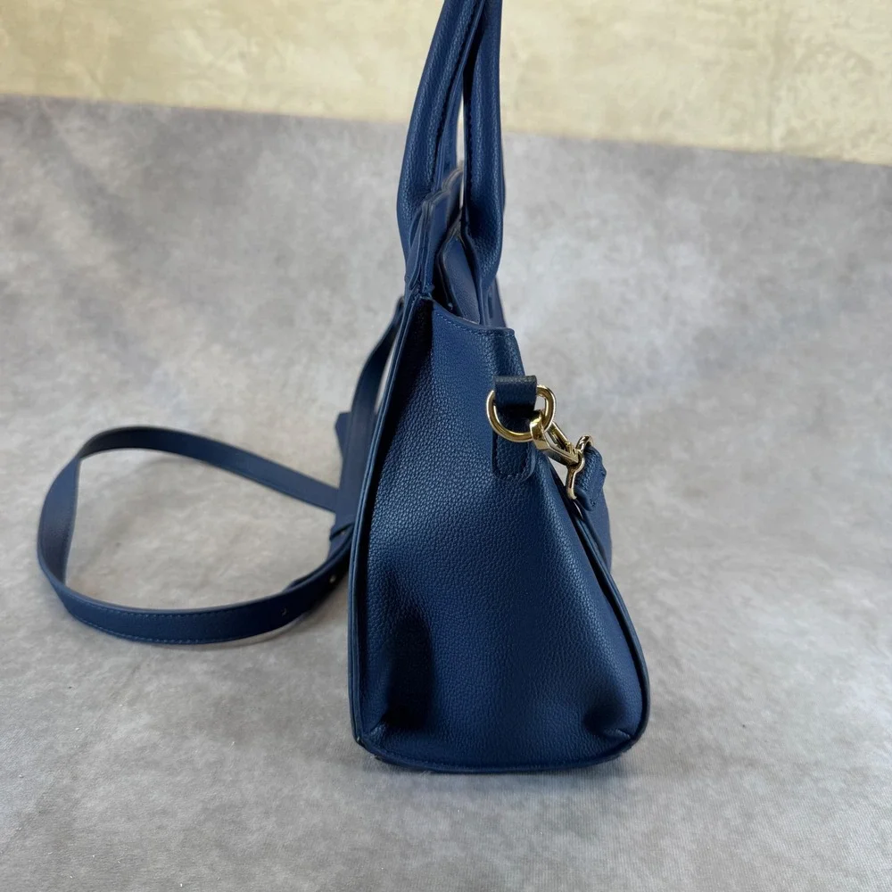 Fable England Satchel Handbag Women Medium Navy Blue Bee Charm Vegan Leather